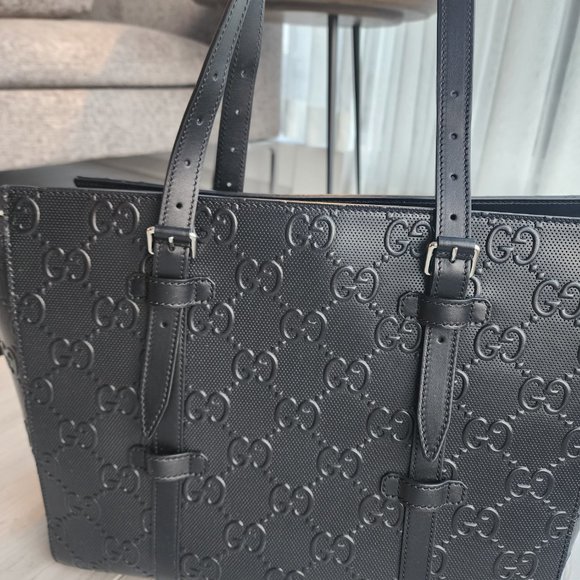 Calfskin GG Embossed Tote Bag Black - Picture 4 of 13